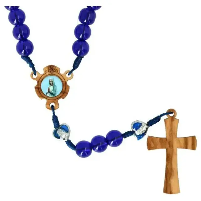 Rozenkrans op koord - Blauwe kralen 8 mm