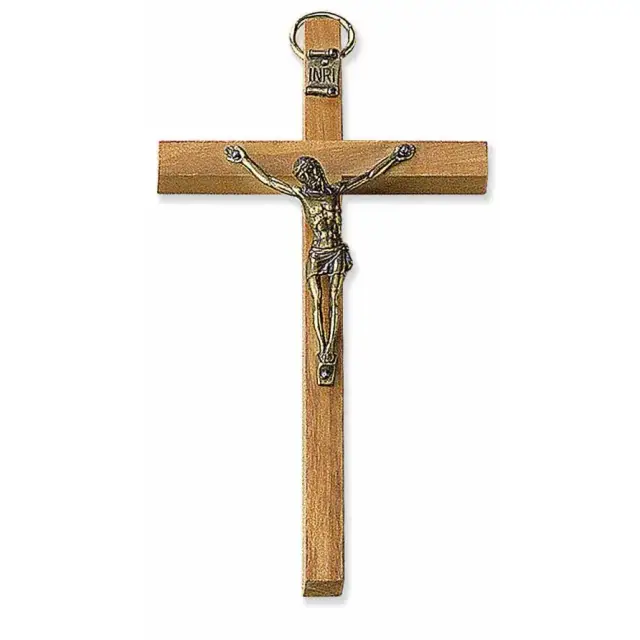 Croix Murale 13 X 7.5 cm Bois d'olivier Corps argenté