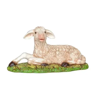 Agneau assis en résine 23 cm pour crèche de 100 cm
