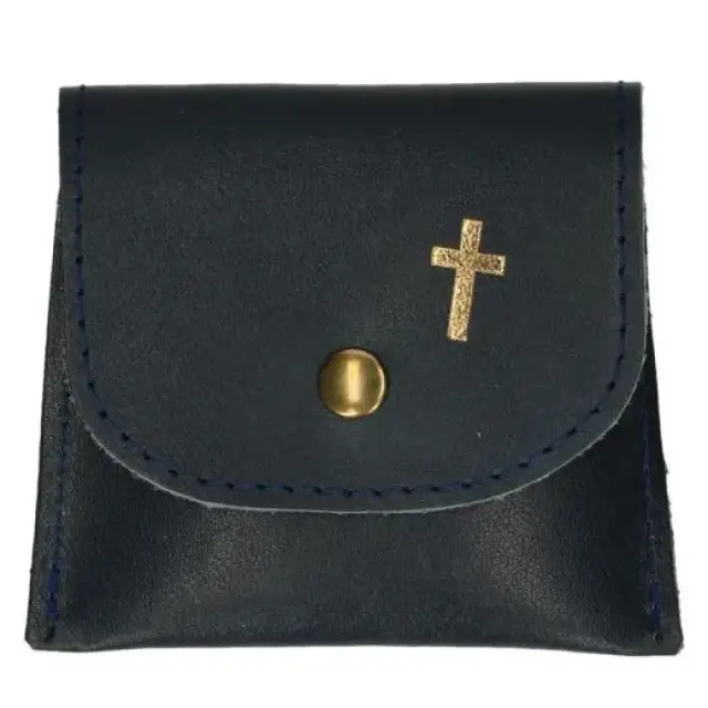 Rozenkranszakje Leder - 8 X 7 cm - Zwart