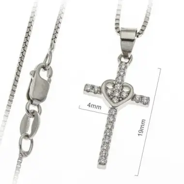 Cross 19mm silver with cubic zirconia and Chain