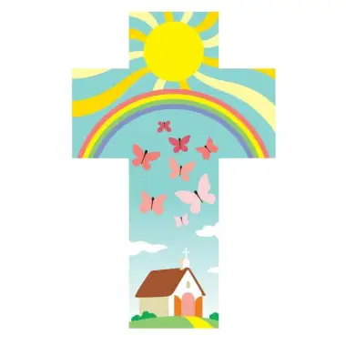 Walling cross 15 cm butterflies and rainbow