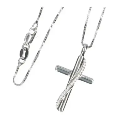 Cross 30 mm silver with cubic zirconia and Chain