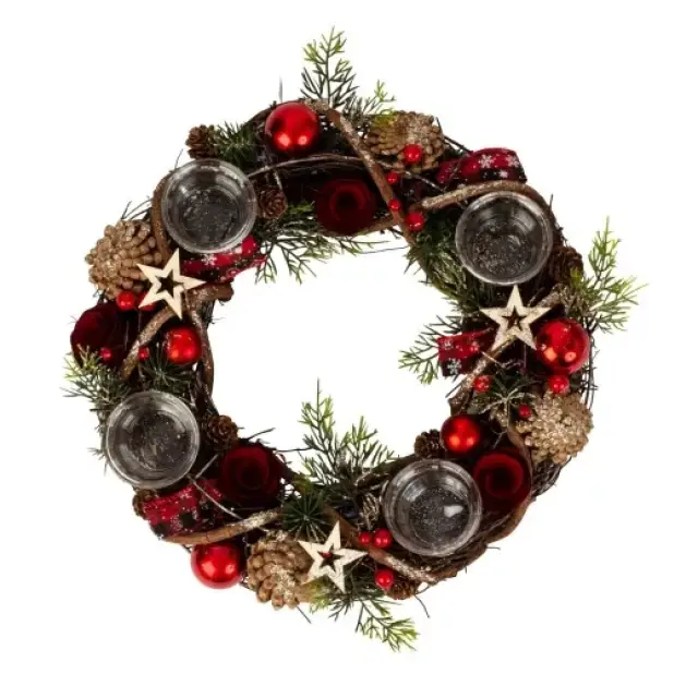 Couronne de l'Avent Décoration rouge 34Cm
