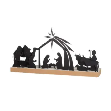 Chandelier de l'Avent en métal noir avec base en bois