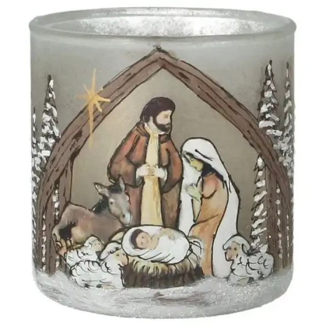 Tealight Glass Nativity 9 Cm sepia
