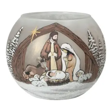 Tealight Glass Nativity 12 Cm sepia