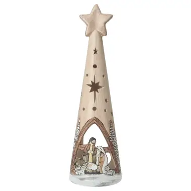 Ceramic Christmas tree with Nativity scene, 28 cm, sepia