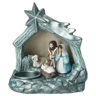 Sainte Famille en verre 15 Cm bleu
