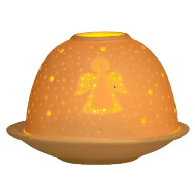 Porcelain candle jar with tray Angel