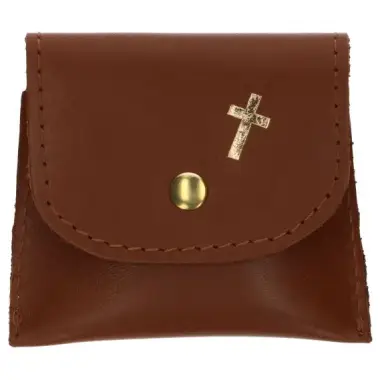 Etui Chapelet Cuir - 8 X 7 cm - Brun
