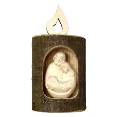 Nativité dans rondin en bois sculpté H 11cm x 4.5 cm Naturel