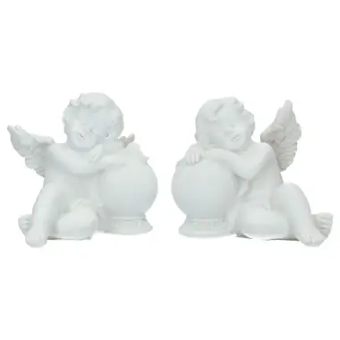 Ange assis / boule 9 X 7 X H 8 cm - 2 / set