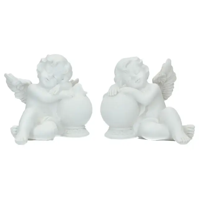 Ange assis / boule 9 X 7 X H 8 cm - 2 / set