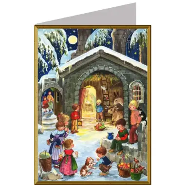 Carte de Noël traditionnelle avec la crèche + enveloppe