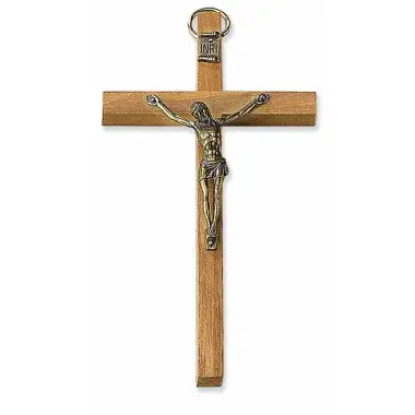 Croix Murale 13 X 7.5 cm Bois d'olivier Corps argenté
