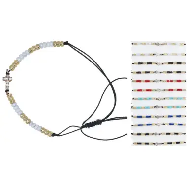 Bracelet sur corde coul assort avec croix strass