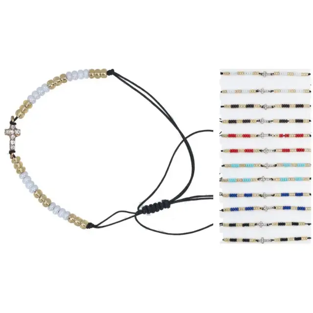 Armband op koord assort kleuren met kruis strass