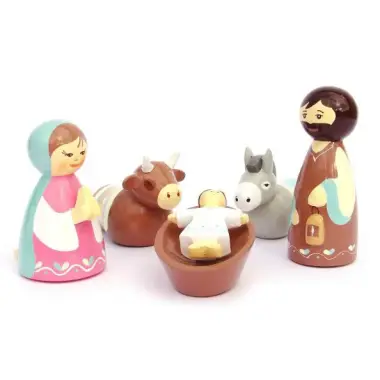 Blauw-roze Maria Kerstgroep 9 cm + doos