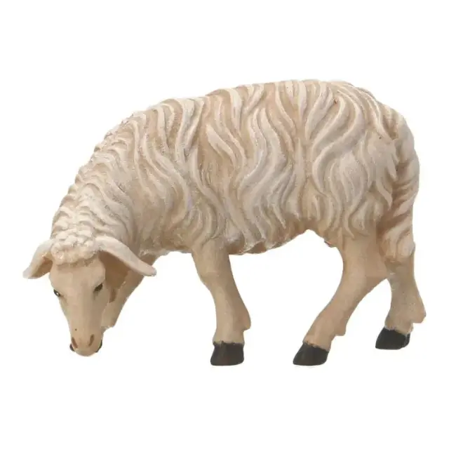 Houtsnijwerk Schaap/grazend/links voor kerstfiguren van 20 cm / Gekleurd