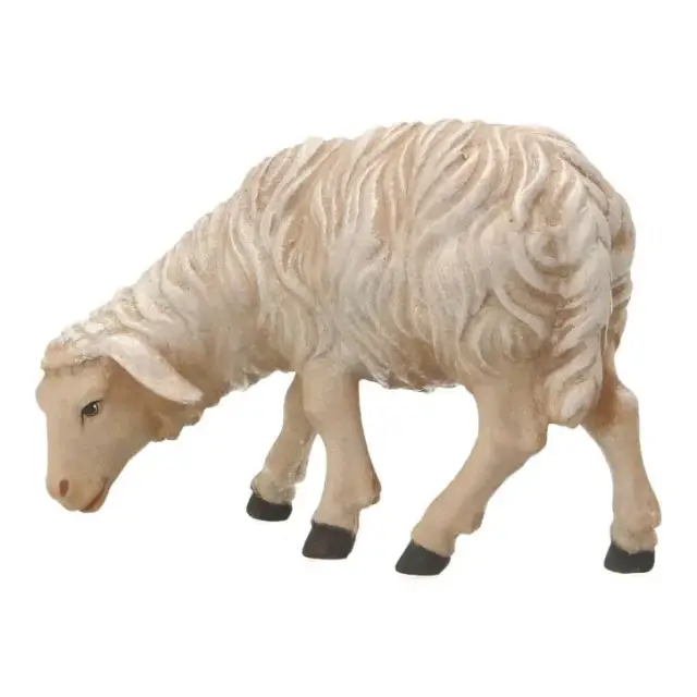Houtsnijwerk Schaap/grazend/links voor kerstfiguren van 20 cm / Gekleurd