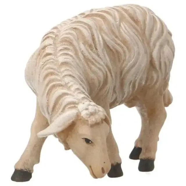 Houtsnijwerk Schaap/grazend/links voor kerstfiguren van 20 cm / Gekleurd
