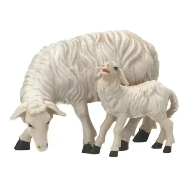Kerstgroep Heide Hannah Houtsnijwerk : Groep 2 Schapen voor kerstfiguren van 20 cm/ Gekleurd