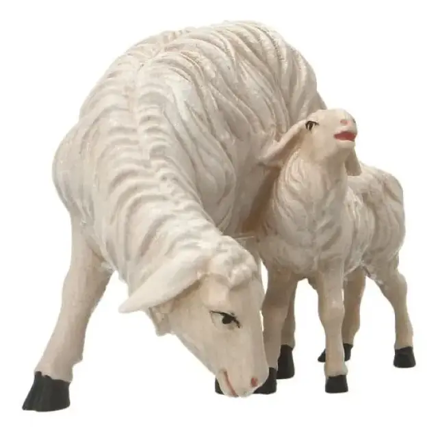 Kerstgroep Heide Hannah Houtsnijwerk : Groep 2 Schapen voor kerstfiguren van 20 cm/ Gekleurd