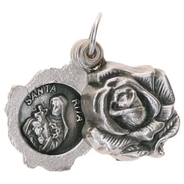 Medaille roos dubbel 15 mm H Rita - Metaal verzilverd