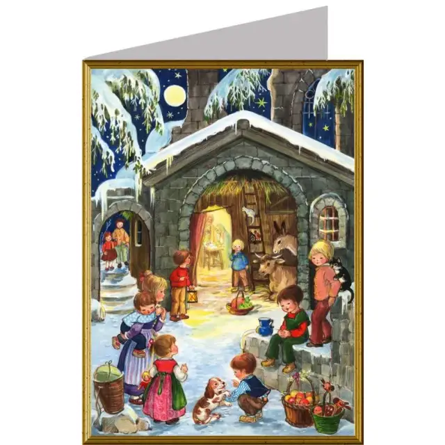 Carte de Noël traditionnelle avec la crèche + enveloppe