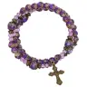 Bracelet-chapelet - grains en verres mauve- médaille Miraculeuse et croix bronzés