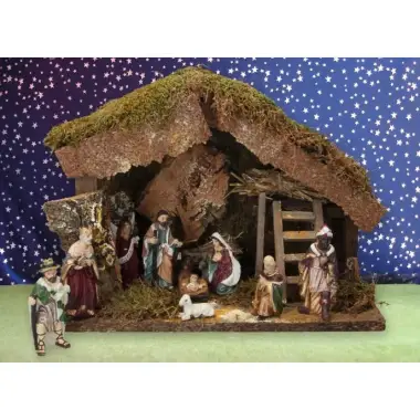 Kerststal + 11 Figuren 9 Cm (32 X 18 X H23 Cm)