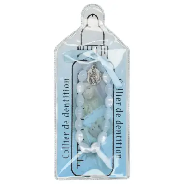 Collier de dentition/bleu+prière+méd. Ste Apolline