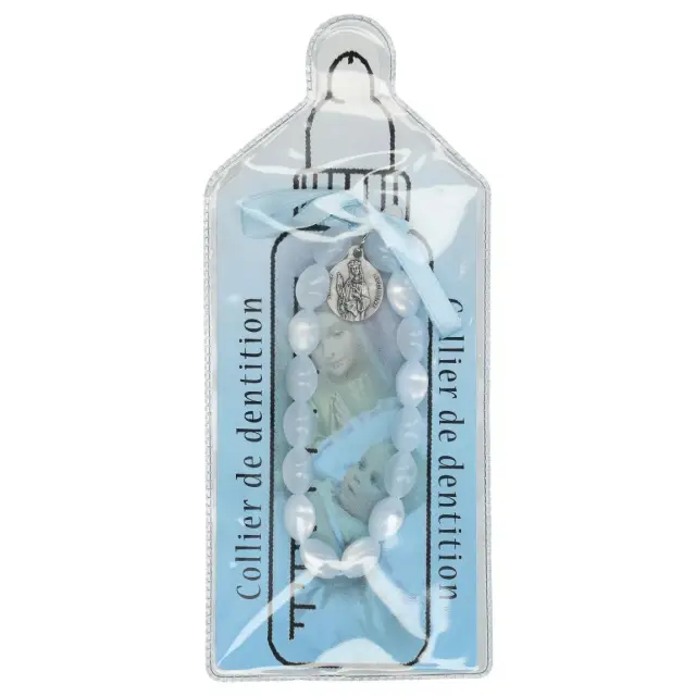 Collier de dentition/bleu+prière+méd. Ste Apolline