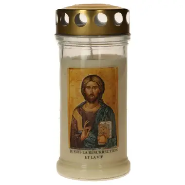 Veilleuse de cimetière en verre avec couvercle doré - Blanc - Pantocrator - 10 pièces / carton