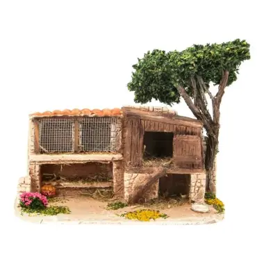 Decor voor santons de Provence Kippenhok met boom 18 x 10 cm