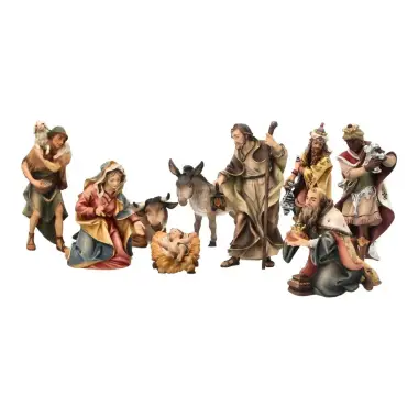 Crèche de Noël en bois Ulrich : coffret Tradition 9 personnages 15 cm