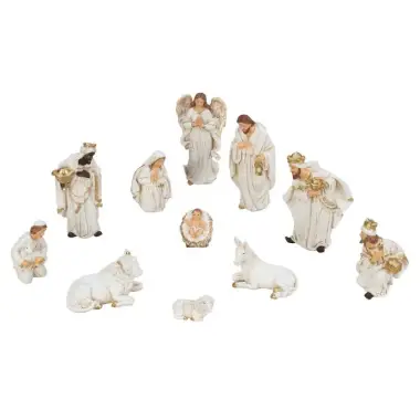 Kerstgroep van 11 witte figuren - 12 cm