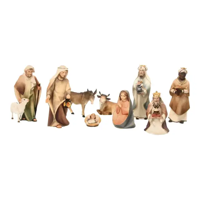 Crèche de Noël en bois Komet : coffret Tradition 9 personnages 12 cm