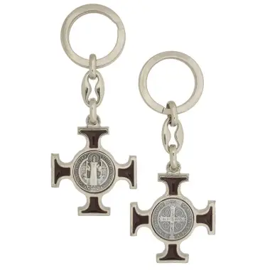 key ring St. Benedict Silver Plated Email