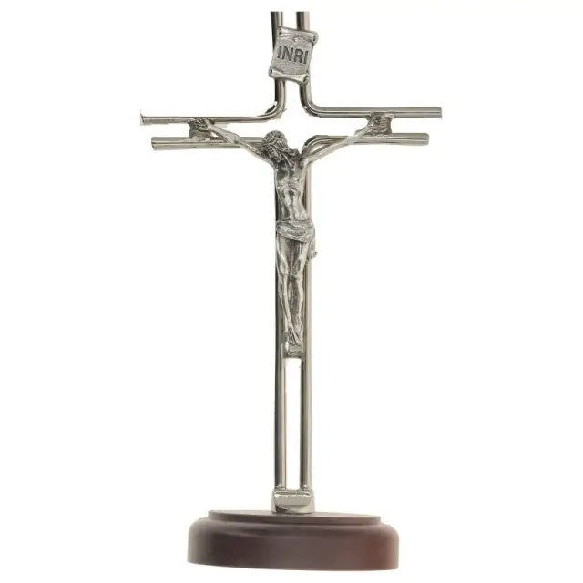 Croix sur Base - 20 cm - Métal Nickelé