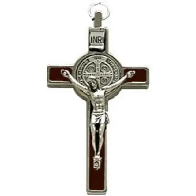 Croix St Benoît - 8 X 4 cm - Email Marron
