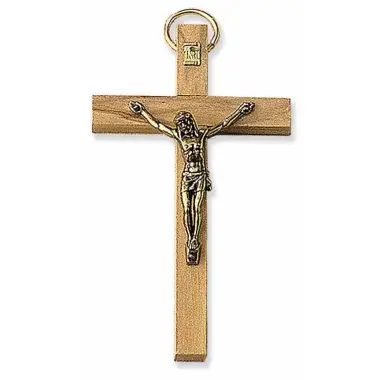Croix Murale 9 X 5.3 cm Bois d'olivier Corps argenté