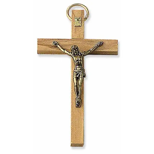 Croix Murale 9 X 5.3 cm Bois d'olivier Corps argenté