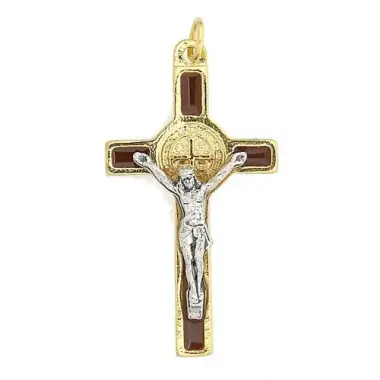 Croix St Benoît - 39 mm - Marron / Doré