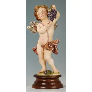Beeld 31 Cm Engel + Druiven Basis Hout