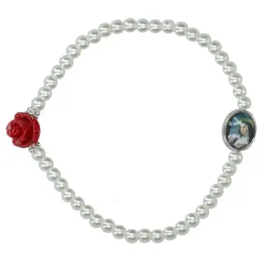 Bracelet s/élast blanc + Méd Ste Rita + rose rouge
