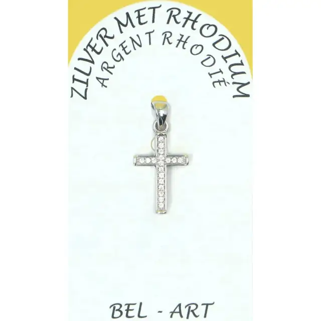 Croix Argent avec zircons - 15 X 10 mm