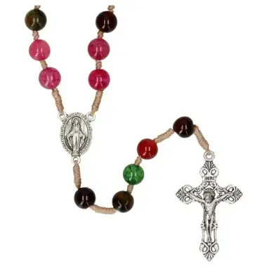 Chapelet s/corde Agate et Tourmaline 8 mm