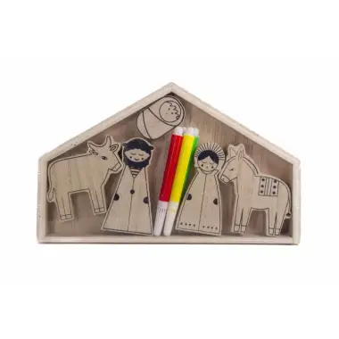 Houten kinderachtig kerstgroep te kleuren